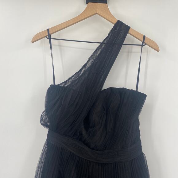 ASOS Tulle Draped One Shoulder Gown Wired Hem Maxi Dress Black NEW Womens 6 Tall - Picture 4 of 8